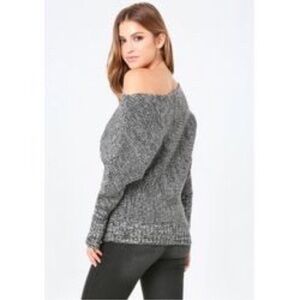 bebe Off-Shoulder Charcoal Sweater